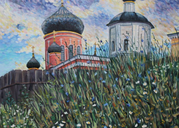 Облака, купола и травы., 2016, Холст, масло, 60х70., Аристархова Елена